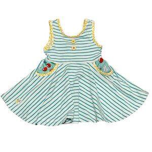 Wild Flowers Striped Sleeveless Dress With Pockets Teal Yellow Red Size 6 Months